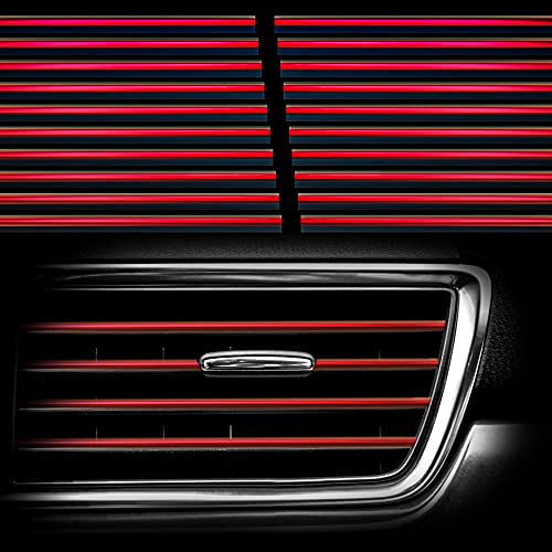 Hadwoer 20Pcs Car Auto Air Conditioner Vent Outlet Trim Strip, DIY Decoration Chrome PVC Car Interior Moulding Trim Strip Line for All Straight Air Vent Outlet (Red)