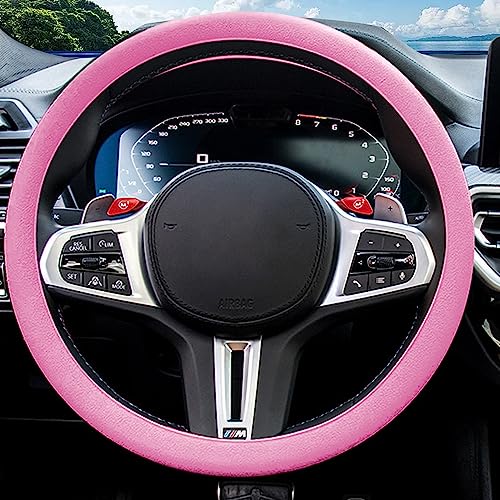 JDDRY Car Steering Wheel Cover,Silicone Steering Wheel Protector,Universal Fit Automotive Steering Wheel Cover,Steering Wheel Protective Cover(Pink,1PC) - color: Pink