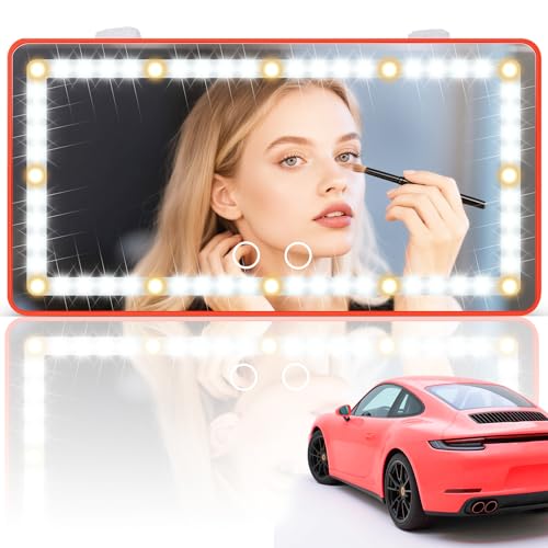 SINGARO Car Sun Visor Vanity Mirror - Rechargeable Makeup Mirror with 60 LEDs, 3 Light Modes & Dimmable Touch Control for Cars, Trucks, SUVs, Car Interior Accessories for Women (Red) - color: Red, size: 1PCS