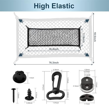 Cargo Net for SUV Trunk Net Organizer 35.4 x 11.8 inches, Elastic Heavy Duty Storage Mesh Net with Hooks Double-Layer Car Rear Cargo Net for Sedan, Vehicle