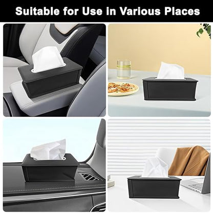 Upgraded Car Tissue Holder, Premium PU Leather Backseat Tissue Case Holder for 100-150 Regular Size Tissues,Foldable Tissue Holder 9.45 × 5.24 × 3.54 in, Black