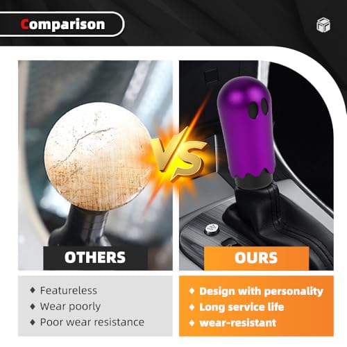 Ghost Shift Knob, Aluminum Weighted Automotive Gear Shift Manual knobs Lever with 3 Threaded Adapters M8 M10 M12 x 1.25, Universal for Vehicle Funny Cool Spooky Car Accessories (Purple) - color: Purple