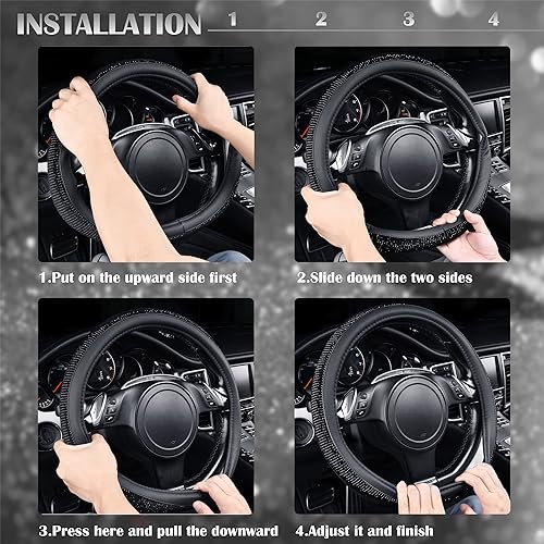 CAR PASS Bling Diamond Leather Steering Wheel Cover, With Sparkly Crystal Glitter Rhinestones Universal Fit 14"1/2-15" Car Wheel Protector for Women Girl Fit Suvs,Vans,Sedans,Car,Trucks, Black Diamond - color: Black Diamond on Velvet