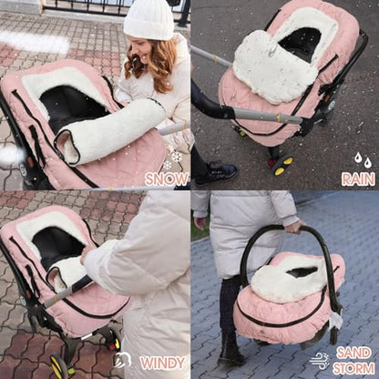 ACRABROS Car Seat Cover Baby: Winter Infant Carseat Canopy for Boy Girl Newborn, Zipper Peeping Window, Warm Cozy Cold Weather Waterproof Fitted, Pink - color: Pink