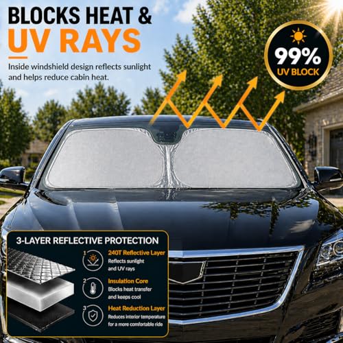 Cadillac ATS CT6 CTS XT5 XTS Windshield Sun Shade, Custom Fit Foldable Front Window Sunshade Visor, UV and Heat Blocking Interior Protector, Fits 2003–2025 Models - size: for CT6 2016-2025, XT52017-2025