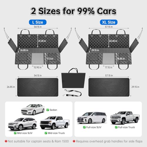RYNVALE [2026 Upgraded] Hard Bottom Car Seat Cover for Dogs, 600lbs Heavy Duty Back Seat Extender, Waterproof Dog Car Hammock with Detachable Mat, Fits Full Size SUV & Trucks, 2-4 Large Dogs, XL - size: X-Large