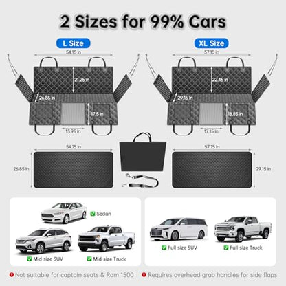 RYNVALE [2026 Upgraded] Hard Bottom Car Seat Cover for Dogs, 600lbs Heavy Duty Back Seat Extender, Waterproof Dog Car Hammock with Detachable Mat, Fits Full Size SUV & Trucks, 2-4 Large Dogs, XL - size: X-Large