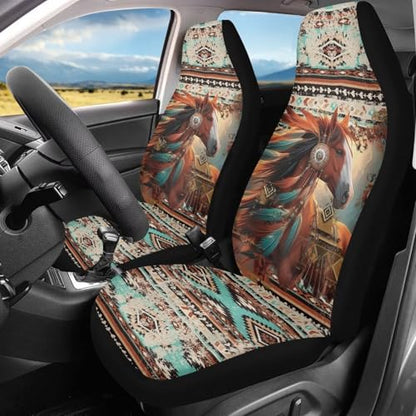 Dreaweet Aztec Seat Covers for Cars SUV Trucks 2 Piece Universal Native American Tribal Horse Car Seat Cover Front Seats Only Washable Elastic Bucket Seat Covers Easy to Install - color: Aztec Ethnic Tribal Horse