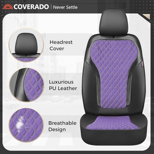 Coverado Front Seat Covers, Luxury Diamond Leather Car Seat Cover with Carbon Fiber Weave, Waterproof Car Seat Cover Driver Seat Cover Spill-Proof Design Universal Fit for Most Cars, BlackPurple - color: BlackPurple, size: Front