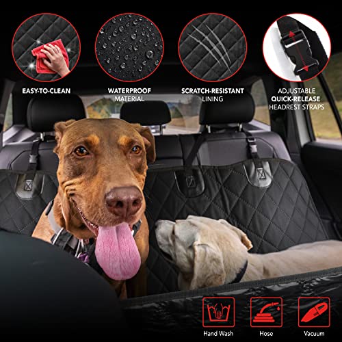 Bell+Howell Waterproof Dog Car Seat Cover for Back Seat or Trunk, Car Accessories for Travel with Storage Pockets, Universal Fit, Scratch and Waterproof