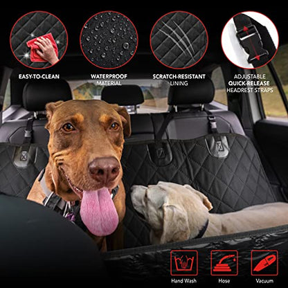 Bell+Howell Waterproof Dog Car Seat Cover for Back Seat or Trunk, Car Accessories for Travel with Storage Pockets, Universal Fit, Scratch and Waterproof