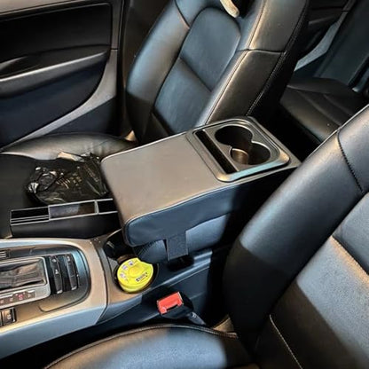Car Center Console Armrest Pillow with Cup Holder (13.77"*8.26"*2.95") & Phone Holder Waterproof Leather Arm Rest Protector Cushion Car Accessories (Black) - color: Black