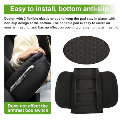Armrest Cover for Toyota Tacoma Center Console Pad with Organizer Storage Pockets, Black Faux Leather Arm Rest Lid Protector Cushion Interior Accessories (2016-2023)