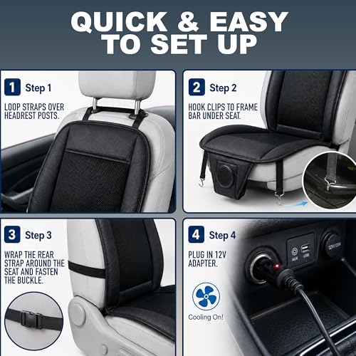 Zone Tech Black Cooling Car Seat Cushion 2-Pack 12V Automotive Adjustable Temperature Comfortable with Improved Air Circulation, Universal Fit for All Vehicles - color: Black 2 Pack