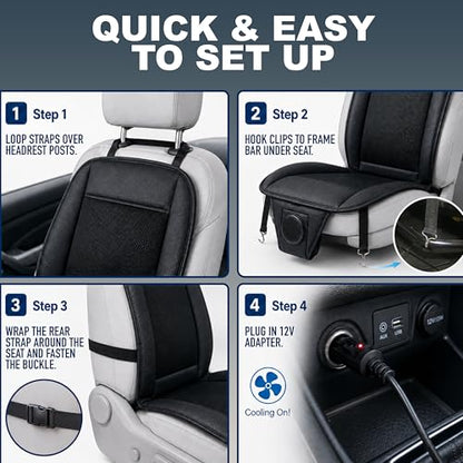 ZONETECH Cooling Car Seat Cushion 12V Black Automotive Adjustable Temperature Comfortable Car Seat Cooling Pad, Cooling Car Seat Cover for Car SUV Truck Universal Fit - color: Black 1 Pack