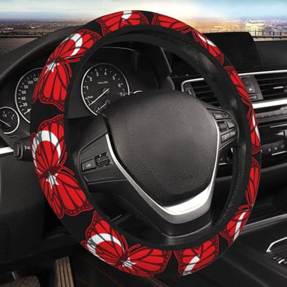 Butterfly Turkey Flag Breathable Neoprene Steering Wheel Cover - Anti-Slip Floral Design Universal Fit for Cars/Trucks/Suvs (14.5"-15" Inch) - color: Butterfly Turkey Flag