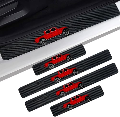 4 Pieces Car Door Sill Protector fit for Gladiator,Carbon Fiber Threshold Anti-Scratch Sticker Door Edge/Rear Guard Protection Red - color: 4pcs-t-j-G-RED00