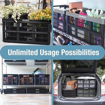 CleverMade Collapsible Utility Crates, Obsidian, 3 Pack, 45L/11 Gal, 66 lbs Capacity, Stackable Containers, Heavy Duty, Space-Saving Baskets,Polypropylene (PP) - color: Obsidian, size: 45L - 3 Pack