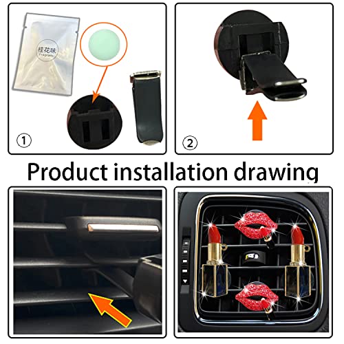 NTRR 4 Pcs Lip Air Vent Clips, Bling Car Fresheners Vents Clips for Women Diamond Diffuser Red Accessories Charm Rhinestone Interior Decor Decoration