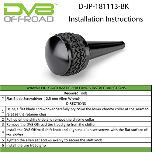 DV8 Offroad Replacement Shift Knob for 2011-2018 Wrangler JK | Automatic Transmission | Billet Aluminum Construction | Rubber Tire Tread Grip