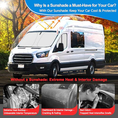 Front Side Window Sun Shade for 2015-2024 Fo-rd Transit Van High and Medium Roof Accessories, Foldable Window Sunshade Sun Visor Protector, Side Shades Sun Shield Blocks UV Ray Heat, Pack of 2 - size: Silver & Black-Fit 2015-2024 Ford Transit