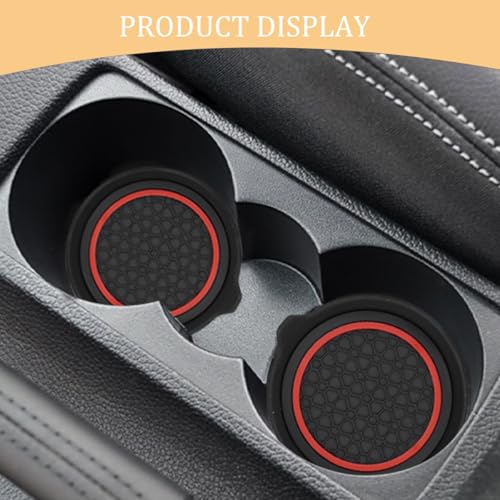 2PCS Car Cup Holder Coaster, Silicone Non-Slip Vehicle Cup Recessed Mats, Waterproof ＆ Sift-Proof Automotive Interior Insulation Drink Insert Pads, Universal Fit (Red/Black) - color: Red/Black