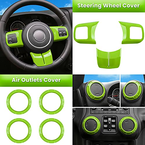 E-cowlboy 18 PCS Full Set Interior Decoration Trim Kit Steering Wheel Center Console Door Handle Air Conditioning Vent Cup Holder Gear Cover Trim for Jeep Wrangler JK JKU 2011-2018 4-Door (Green) - color: Green