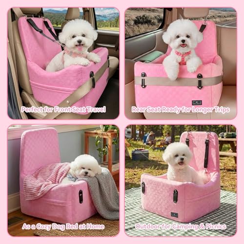 PETSFIT Dog Car Seat for Small/Medium Dogs Up to 35 lbs – Patented Safety System, 5" Memory Foam Pet Booster Car Seat, Fully Detachable and Washable Dog Carseat with 2 Storage Pockets (Pink) - color: Pink