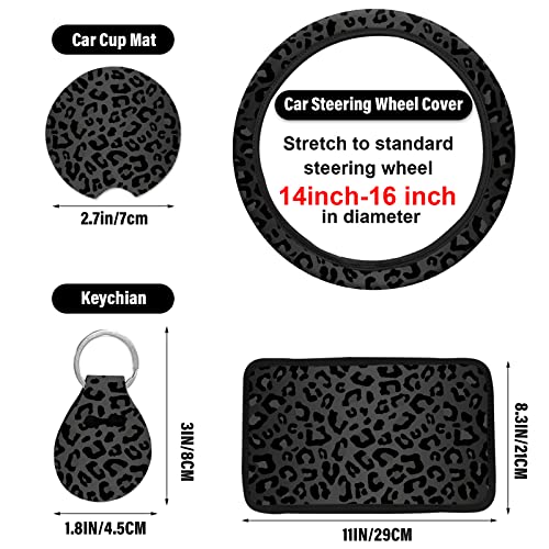10 Pieces Leopard Print Car Steering Wheel Cover Center Console Armrest Pad Headrest Seat Belt Cover Handbrake Cover Keychain Coaster Full Set Car SUV(Leopard Print) - color: Leopard Print