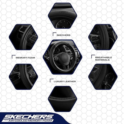 Skechers Air-Cooled Steering Wheel Cover,Leather Car Steering Wheel Cover Universal Fit 14" 1/2-15" Car Wheel Protector for Men Women Fit Suvs,Vans,Sedans,Car,Trucks,Black - color: Black
