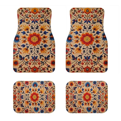 Nyverzd Luxury Car Floor Mats Full Set | Car Decor for Men Women | Vintage Floral Boho Pattern | Heavy Duty All-Weather Universal Rubber Liners | Non-Slip & Odor-Free - color: Art Deco Floral Car Mat