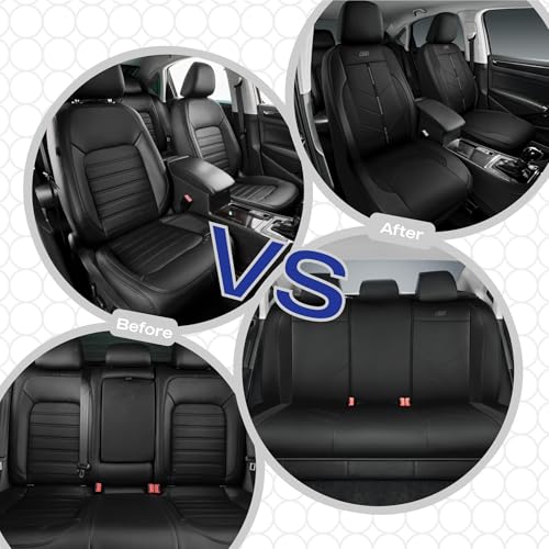 Skechers Car Seat Covers,Luxury Faux Leather Seat Covers,Waterproof Anti Slip Car Seat ProtectorFull Set,Car Accessories Airbag Universal Fit for Most Cars,Vans,Trucks,SUV,Black
