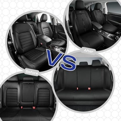 Skechers Car Seat Covers,Luxury Faux Leather Seat Covers,Waterproof Anti Slip Car Seat ProtectorFull Set,Car Accessories Airbag Universal Fit for Most Cars,Vans,Trucks,SUV,Black