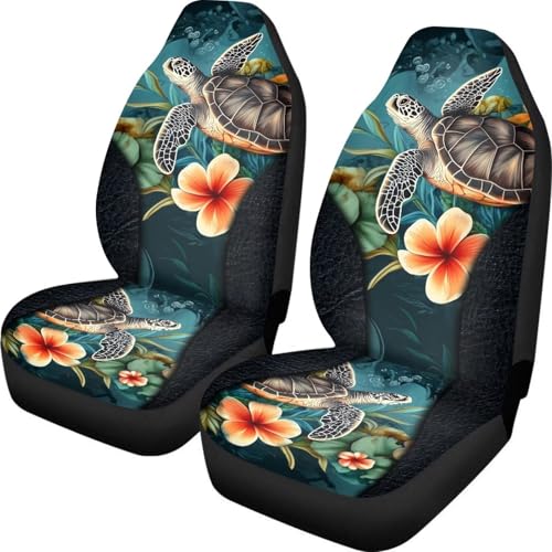 Hawaii Turtle Car Front Seat Cover Set Floral Automotive Car Interior Covers Full Wrapping Edge Seat Cover for Full Back and Seat Universal Fits Most Vehicles,Trucks,SUVs,Vans,Set of 2 - color: Hawaii Turtle Floral