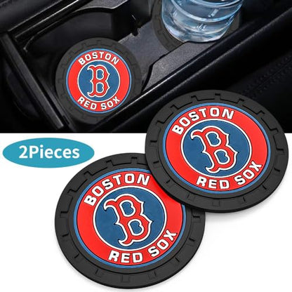 Baseball Fans Car Cup Holder Coasters for Boston Red Sox Fans, 2 Pack Red Sox Silicone Non-Slip Cup Mats, 2.75" Car Cup Holder Inserts for Auto Interior - color: Dre166dso