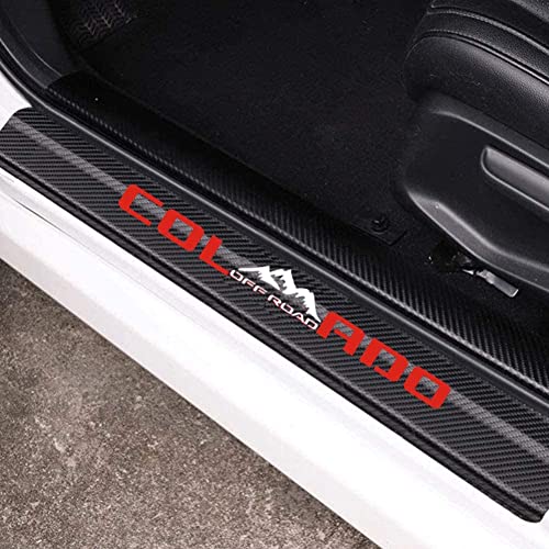 MAXMILO 4Pcs Door Sill Protector Reflective Carbon Fiber Leather Sticker Decoration Door Entry Guard Accessories Compatible with Colo4x4rado Off Road (Red) - color: Red
