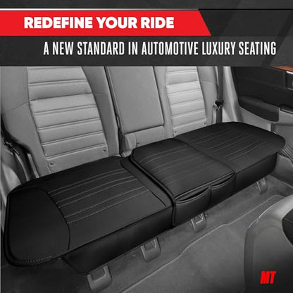 Motor Trend Faux Leather Padded Rear Bench Car Seat Cover With Storage Pockets - color: Black