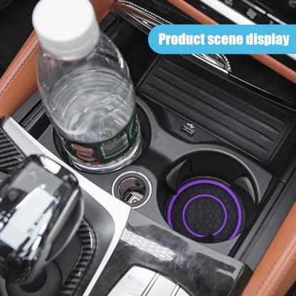 2PCS Car Cup Holder Coasters, 2.75 Inch Auto Non-Slip Anti Dust Cup Mats, Console Cup Holder Insert Coaster Auto Insulated Mats, Universal Interior Accessories for Most Cars (Purple) - color: Purple