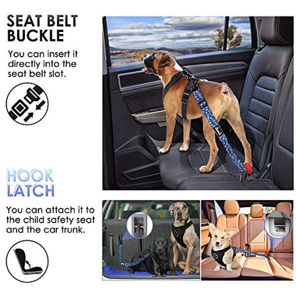 SlowTon Dog Seat Belt, Adjustable Dog Safety Belt Leash, 2 in 1 Latch Bar Attachment Dogs Car Seatbelt with Elastic Nylon Bungee Buffer, Reflective Nylon Belt Tether Connect (BL Dog Paw) - color: Blue Dog Paw