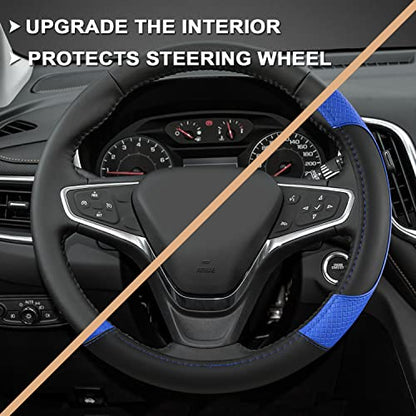 GIANT PANDA Steering Wheel Cover for Chevy Silverado - Car Steering Wheel Cover for Chevrolet Colorado Tahoe -Black+Blue - color: B-Black+Blue