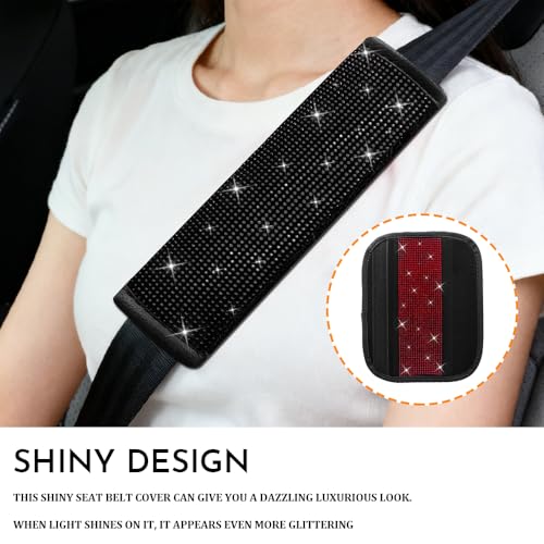 2PCS Bling Seat Belt Covers, Seat Belt Cover Pad, Car Seatbelt Shoulder Pads with Rhinestone, Auto Accessories Comfortable Automotive Neck Shoulder Mat Cushion for Car Truck SUV (Black) - color: Black