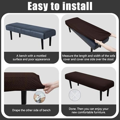 Stretch Bench Seat Cover, Reusable Slipcover for Dining Room & Bedroom, Removable Washable Rectangular Bench Covers, Elastic Fit for Home Furniture (Twill Coffee) - color: Twill Coffee