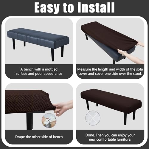 Stretch Bench Seat Cover, Reusable Slipcover for Dining Room & Bedroom, Removable Washable Rectangular Bench Covers, Elastic Fit for Home Furniture (Twill Coffee) - color: Twill Coffee
