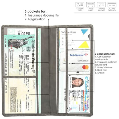 Leather Car Registration and Insurance Holder - Vehicle Glove Box Car Organizer,Auto Truck Comparment Accessories Case with Magnetic Closure for Driver License, Cards (Gray) - color: Gray