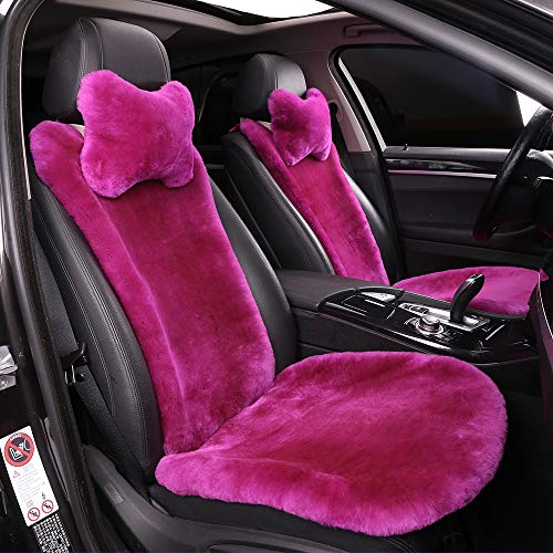 OGLAND Fluffy Fuzzy Sheepskin Car Seat Covers for Universal Soft Cozy Fuzzy Auto Wool Seat Cushion Accessories Automobiles(3 Pack Front, Magenta) - color: Magenta