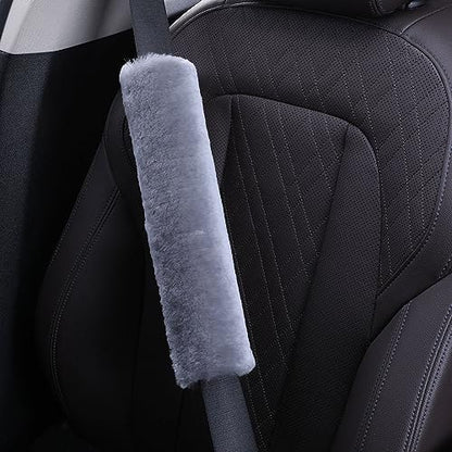 OGLAND 13.4inch Longer Fuzzy Sheepskin Seat Belt Cover, Fluffy Seatbelt Cover Pad for Pacemaker Adults Kids Women Cozy Soft Universal Car Accessories,1 Pack Misty Gray - color: Misty Gray