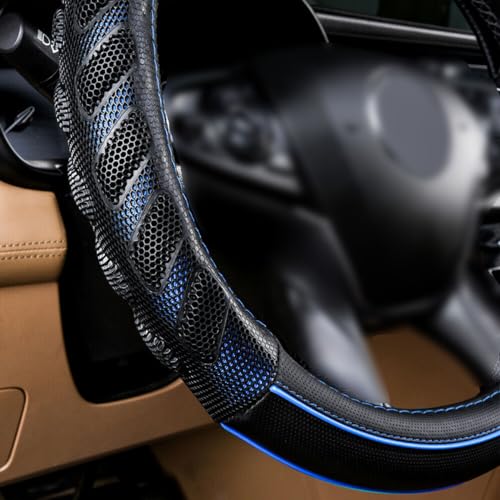 Flying Banner car Steering Wheel Cover Faux Leather Massage Universal fit 3D Honeycomb Hole Anti-Slip Sporty 15 Inches (Blue Black) - color: Blue black