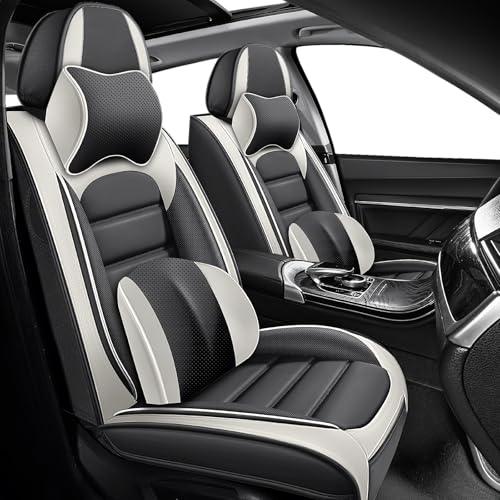 Front Set for Volkswagen Taos Seat Covers 2022-2026, Waterproof Nappa Leather Car Seat Protector, Anti-Slip & Comfortable Car seat Cover (Luxury 2 Seats Gray & White) - color: Gray&White, size: Luxury 2 Seats