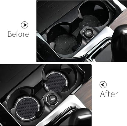 Car Cup Holder Coasters, 2.75 Inch, 2-Pack, for Women | Universal, Bling Crystal Rhinestone, Anti-Slip Silicone, Auto Interior Accessories
