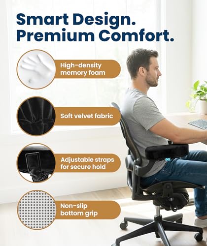 Elevate Series by Everlasting Comfort Office Chair & Wheelchair Arm Pads - Memory Foam ArmRest Covers for Desk, Gaming Chair, Arm Pillow Seat Cover Cushions & Protectors to Relieve Pressure for Elbows